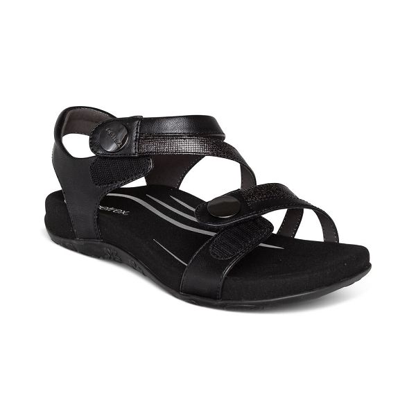 Aetrex Women's Jess Adjustable Quarter Strap Sandals - Black | USA V5OU9PV